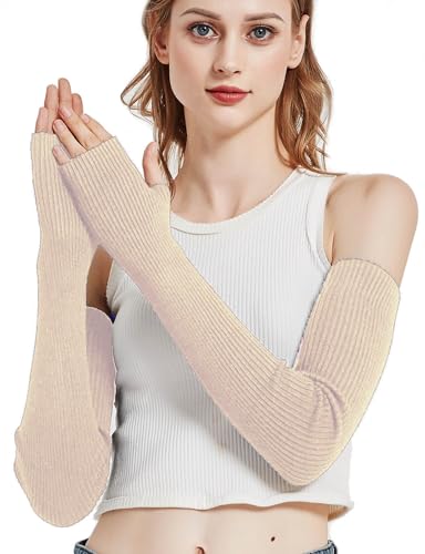 Novawo Frauen Armstulpen Wollmischung Winter lange Halbhandschuhe von Novawo