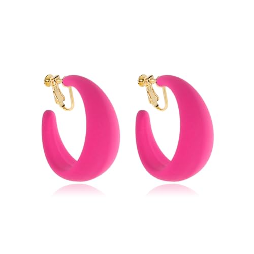 Klobige Clip-on-Creolen für Damen, abnehmbare Clip-On-Ohrringe, 80er-Jahre / 90er-Jahre-Stil, Retro-Stil, 80er-Jahre-Kostüm, 90er-Jahre-Kostüme, Neon-Party, Halloween-Kostüme, Schmuck, Acryl, Kein von Novearring