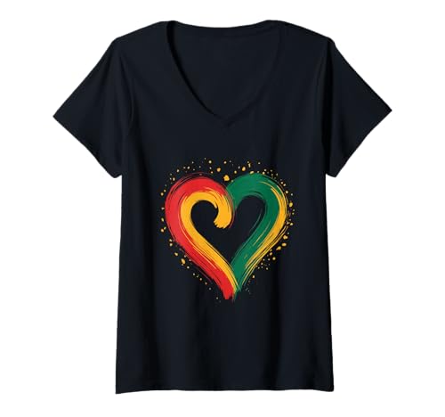 Damen Lustiger afrikanischer Liebesspruch Herz Frau Ehemann Papa Frauen Männer T-Shirt mit V-Ausschnitt von Novelty African Pride Roots Culture Rasta Art