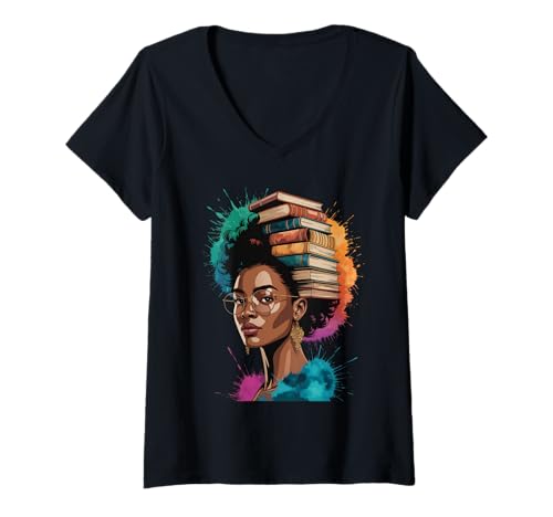 Damen Lustige Buchkrone, Schwarze Königin, Weisheit, Macht, Afro-Kunst, Damen, Herren T-Shirt mit V-Ausschnitt Damen Lustige Buchkrone, Schwarze Königin, Weisheit, Macht, Afro-Kunst, Damen, Herren T-Shirt mit V-Ausschnitt von Novelty Afro Intellectual Teacher Style Culture