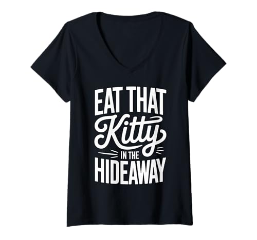 Damen Lustiger Spruch Hidden Kitty Mission Humor Witz Erwachsene Humor Gag T-Shirt mit V-Ausschnitt von Novelty Animal Wordplay Mystery Retro Laughable