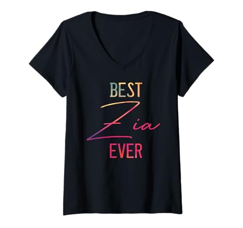 Damen Inspirierender Spruch "Best Zia Ever" Italien Tante Großtante Frauen T-Shirt mit V-Ausschnitt von Novelty Best Zia Ever Italia Appreciation Mom Aunt