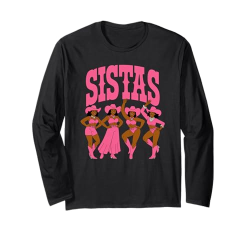Lustiger Sistas Spruch Pink Cowgirl Swag Rodeo Queens Damen Herren Langarmshirt von Novelty Black Western Women Dance Outfit Crew