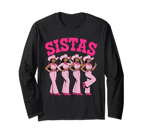 Lustiger Sistas Spruch Pink Cowgirl Swag Rodeo Queens Damen Herren Langarmshirt von Novelty Black Western Women Dance Outfit Crew