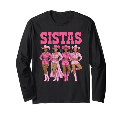 Lustiger Sistas Spruch Pink Cowgirl Swag Rodeo Queens Damen Herren Langarmshirt von Novelty Black Western Women Dance Outfit Crew