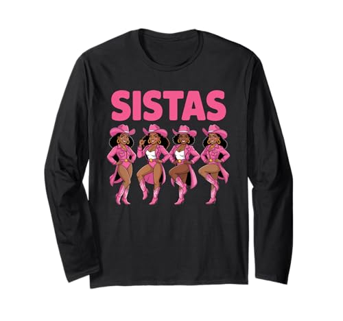Lustiger Sistas Spruch Pink Cowgirl Swag Rodeo Queens Damen Herren Langarmshirt von Novelty Black Western Women Dance Outfit Crew
