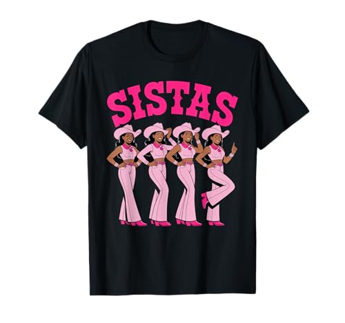 Lustiger Sistas Spruch Pink Cowgirl Swag Rodeo Queens Damen Herren T-Shirt von Novelty Black Western Women Dance Outfit Crew