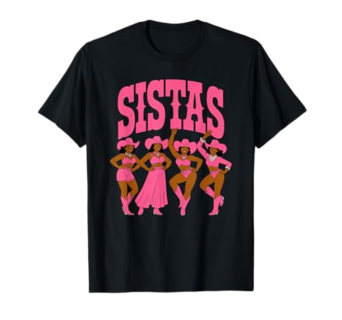 Lustiger Sistas Spruch Pink Cowgirl Swag Rodeo Queens Damen Herren T-Shirt von Novelty Black Western Women Dance Outfit Crew