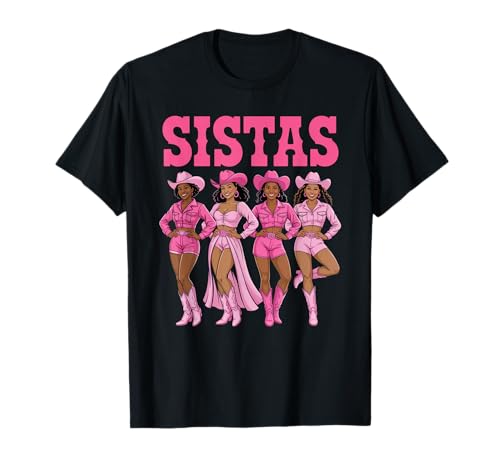Lustiger Sistas Spruch Pink Cowgirl Swag Rodeo Queens Damen Herren T-Shirt von Novelty Black Western Women Dance Outfit Crew