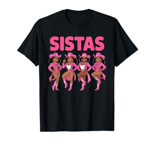 Lustiger Sistas Spruch Pink Cowgirl Swag Rodeo Queens Damen Herren T-Shirt von Novelty Black Western Women Dance Outfit Crew