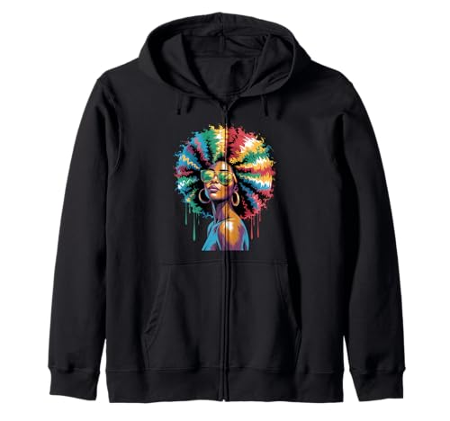 Lustige Afro-Regenbogen-Haarkönigin Ausdruck Power Art Frauen Männer Kapuzenjacke von Novelty Bold Black Woman Style Culture Fashion Mom
