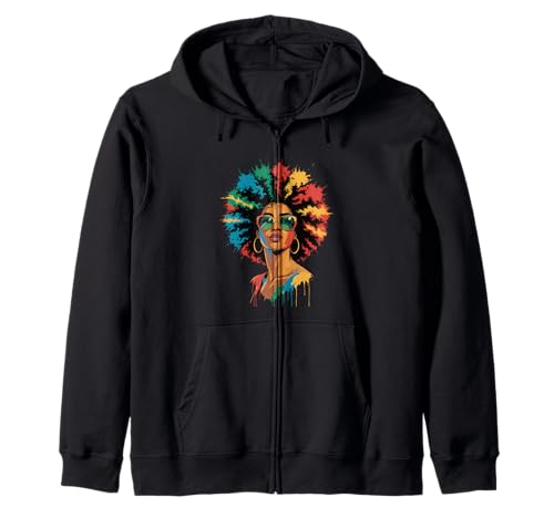 Lustige Afro-Regenbogen-Haarkönigin Ausdruck Power Art Frauen Männer Kapuzenjacke von Novelty Bold Black Woman Style Culture Fashion Mom