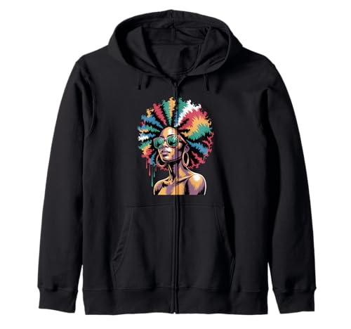 Lustige Afro-Regenbogen-Haarkönigin Ausdruck Power Art Frauen Männer Kapuzenjacke von Novelty Bold Black Woman Style Culture Fashion Mom