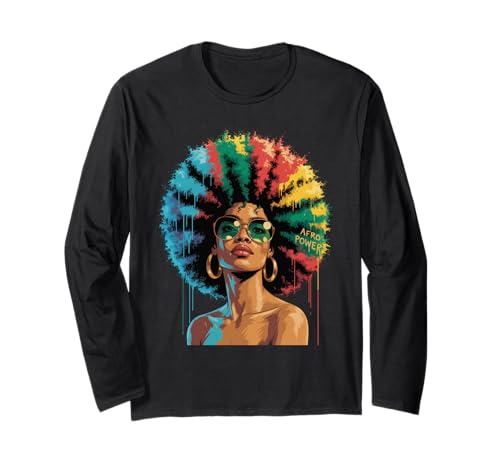 Lustige Afro-Regenbogen-Haarkönigin Ausdruck Power Art Frauen Männer Langarmshirt von Novelty Bold Black Woman Style Culture Fashion Mom