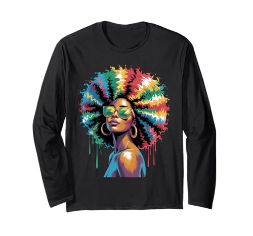 Lustige Afro-Regenbogen-Haarkönigin Ausdruck Power Art Frauen Männer Langarmshirt von Novelty Bold Black Woman Style Culture Fashion Mom
