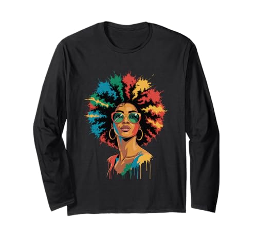 Lustige Afro-Regenbogen-Haarkönigin Ausdruck Power Art Frauen Männer Langarmshirt von Novelty Bold Black Woman Style Culture Fashion Mom