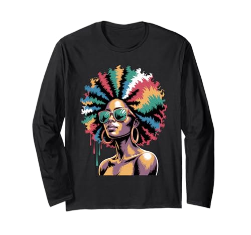 Lustige Afro-Regenbogen-Haarkönigin Ausdruck Power Art Frauen Männer Langarmshirt von Novelty Bold Black Woman Style Culture Fashion Mom