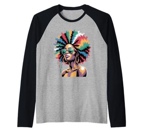 Lustige Afro-Regenbogen-Haarkönigin Ausdruck Power Art Frauen Männer Raglan von Novelty Bold Black Woman Style Culture Fashion Mom