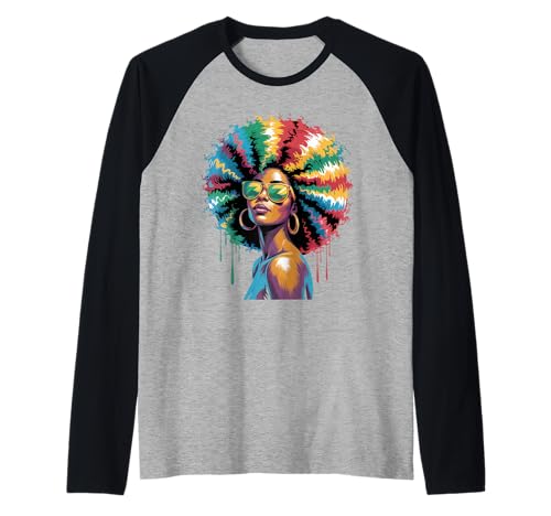 Lustige Afro-Regenbogen-Haarkönigin Ausdruck Power Art Frauen Männer Raglan von Novelty Bold Black Woman Style Culture Fashion Mom