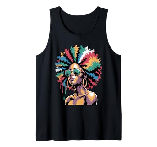 Lustige Afro-Regenbogen-Haarkönigin Ausdruck Power Art Frauen Männer Tank Top von Novelty Bold Black Woman Style Culture Fashion Mom