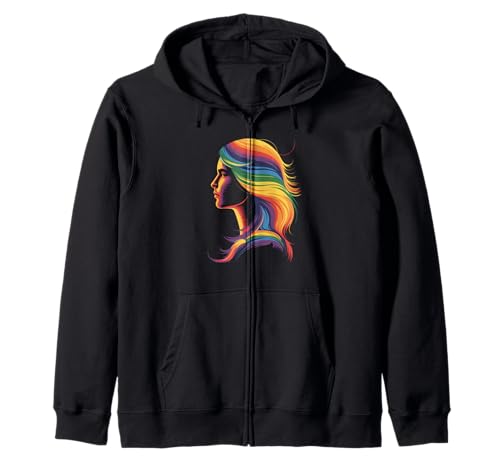 Lustiges Regenbogenhaar Afro-Stil Pride Artistic Queen Damen Herren Kapuzenjacke Lustiges Regenbogenhaar Afro-Stil Pride Artistic Queen Damen Herren Kapuzenjacke von Novelty Colorful Feminine Flowing Hair Vibes Art