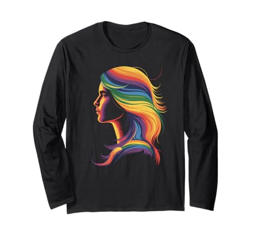 Lustiges Regenbogenhaar Afro-Stil Pride Artistic Queen Damen Herren Langarmshirt von Novelty Colorful Feminine Flowing Hair Vibes Art