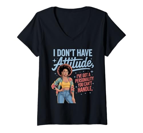 Damen Lustiges Haltungswort: Ich Habe Persönlichkeitsstärke, Mama, Damen, Herren T-Shirt mit V-Ausschnitt von Novelty Confident Afro Woman Fashion Energy Sassy