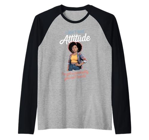 Lustiges Haltungswort: Ich Habe Persönlichkeitsstärke, Mama, Damen, Herren Raglan von Novelty Confident Afro Woman Fashion Energy Sassy