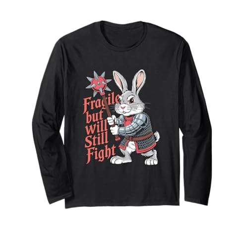 Fragile but Will Still Fight Mittelalter Bunny Humor Männer Frauen Langarmshirt Fragile but Will Still Fight Mittelalter Bunny Humor Männer Frauen Langarmshirt von Novelty Fragile but Will Still Fight Sarcasm Pun