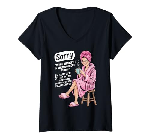 Damen Lustiger Spruch Ältere Frau Morgenkaffee Humor Mutter Witz T-Shirt mit V-Ausschnitt Damen Lustiger Spruch Ältere Frau Morgenkaffee Humor Mutter Witz T-Shirt mit V-Ausschnitt von Novelty Gag Sarcastic Routine Quote Mom Grandma