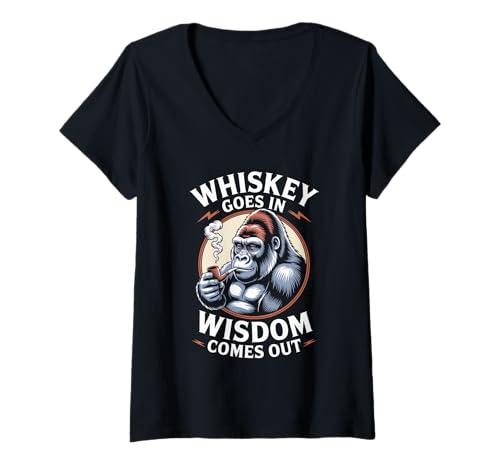 Damen Lustiger Spruch Whiskey Goes In Wisdom Comes Out Frauen Männer T-Shirt mit V-Ausschnitt Damen Lustiger Spruch Whiskey Goes In Wisdom Comes Out Frauen Männer T-Shirt mit V-Ausschnitt von Novelty Gorilla Drinking Humor Sarcasm Ape
