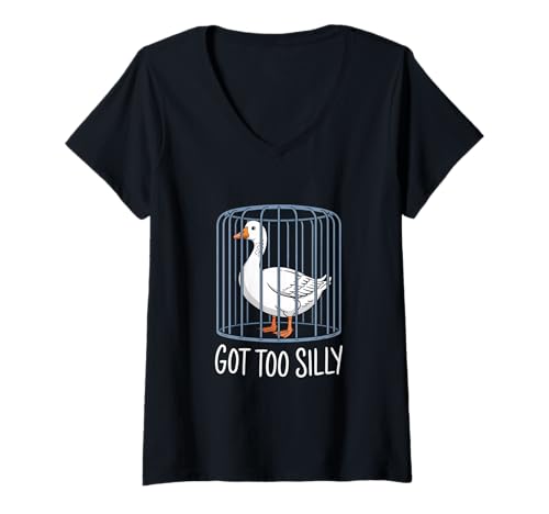Damen Got Too Silly Goose Jail Troubled Sarkastischer Humor Männer Frauen T-Shirt mit V-Ausschnitt von Novelty Got Too Silly Goose Mother Daughter Funny