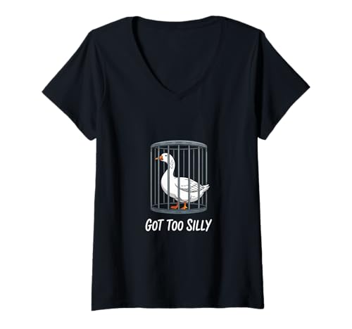 Damen Got Too Silly Goose Jail Troubled Sarkastischer Humor Männer Frauen T-Shirt mit V-Ausschnitt von Novelty Got Too Silly Goose Mother Daughter Funny