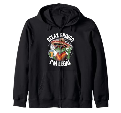 Lustiger Spruch Relax I'm Legal Mexican Frosch Poncho Damen Herren Kapuzenjacke von Novelty Latino Fiesta Frog Joke Meme Mexico Gag