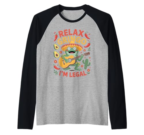 Lustiger Spruch Relax I'm Legal Mexican Frosch Poncho Damen Herren Raglan von Novelty Latino Fiesta Frog Joke Meme Mexico Gag
