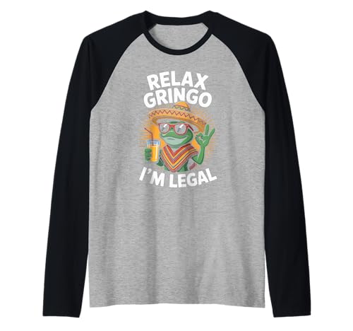 Lustiger Spruch Relax I'm Legal Mexican Frosch Poncho Damen Herren Raglan von Novelty Latino Fiesta Frog Joke Meme Mexico Gag