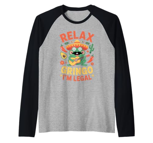 Lustiger Spruch Relax I'm Legal Mexican Frosch Poncho Damen Herren Raglan von Novelty Latino Fiesta Frog Joke Meme Mexico Gag