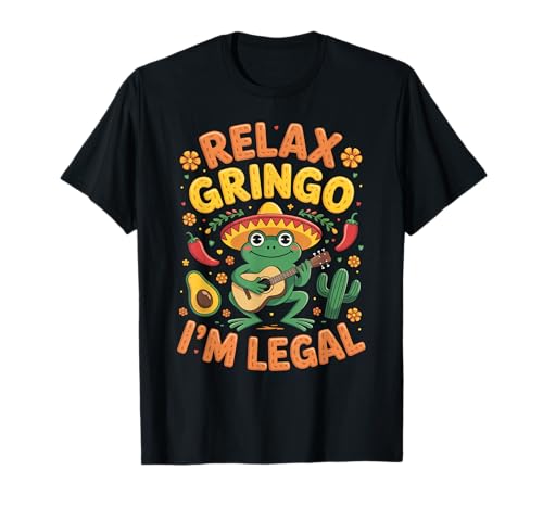 Lustiger Spruch Relax I'm Legal Mexican Frosch Poncho Damen Herren T-Shirt von Novelty Latino Fiesta Frog Joke Meme Mexico Gag
