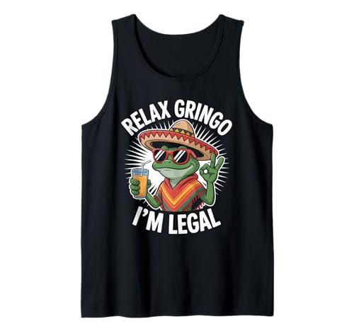 Lustiger Spruch Relax I'm Legal Mexican Frosch Poncho Damen Herren Tank Top von Novelty Latino Fiesta Frog Joke Meme Mexico Gag
