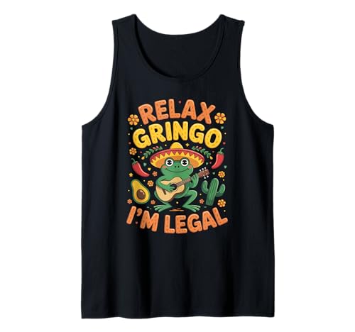 Lustiger Spruch Relax I'm Legal Mexican Frosch Poncho Damen Herren Tank Top von Novelty Latino Fiesta Frog Joke Meme Mexico Gag