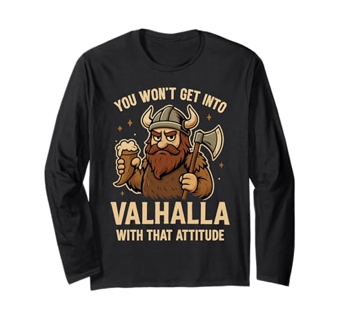Lustiger Wikinger Valhalla nordische Mythologie Humor für Männer Langarmshirt von Novelty Norse Valheim Meme Merch Tees And Stuff