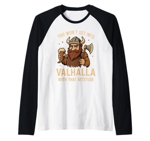 Lustiger Wikinger Valhalla nordische Mythologie Humor für Männer Raglan von Novelty Norse Valheim Meme Merch Tees And Stuff