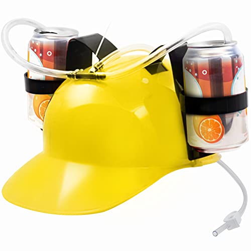 Novelty Place Trinkhelm – Verstellbarer Dosenhalter Kappe Trinker Gastgeschenk Hut – Strohhalm für Bier Limonade – Party Spaß Getränke Gadgets (Gelb) von Novelty Place