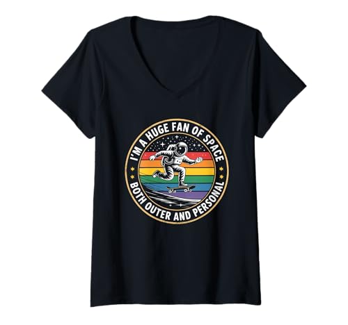 Damen Lustiger Astronaut Spruch Riesiger Fan des Weltraums Humor Frauen Männer T-Shirt mit V-Ausschnitt von Novelty Skateboarding Space Joke Friends Dad Gag