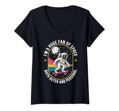 Damen Lustiger Astronaut Spruch Riesiger Fan des Weltraums Humor Frauen Männer T-Shirt mit V-Ausschnitt von Novelty Skateboarding Space Joke Friends Dad Gag