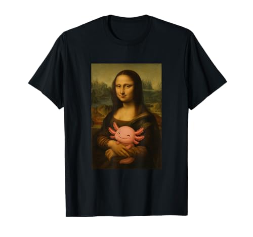 Mona Lisa Holding Baby Axolotl Lustig Da Vinci Malerei T-Shirt von Novelty Stuff By Del