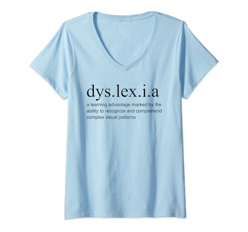 Damen Inspirierende Definition Legasthenie Lesen Motivierende Männer Frauen T-Shirt mit V-Ausschnitt von Novelty Support Dyslexia Husband Wife Awareness