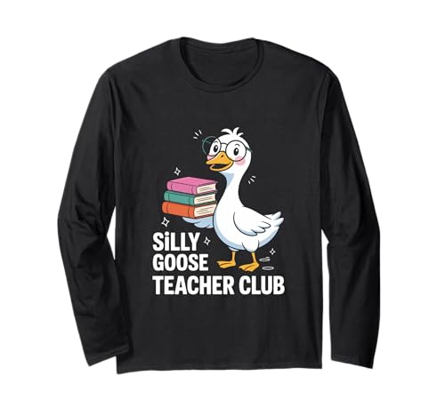 Silly Goose Teacher Club Frau unterrichtet Mutter Witz Männer Frauen Langarmshirt von Novelty Teacher Goose Mother Reading Daughter