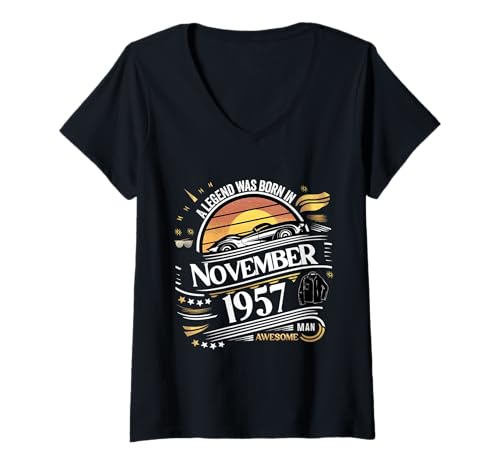 Damen Eine Legende wurde im November 1957 geboren. Awesome Man Boy Birthday T-Shirt mit V-Ausschnitt von November 1957 Birthday Legendary Since 1957 Men