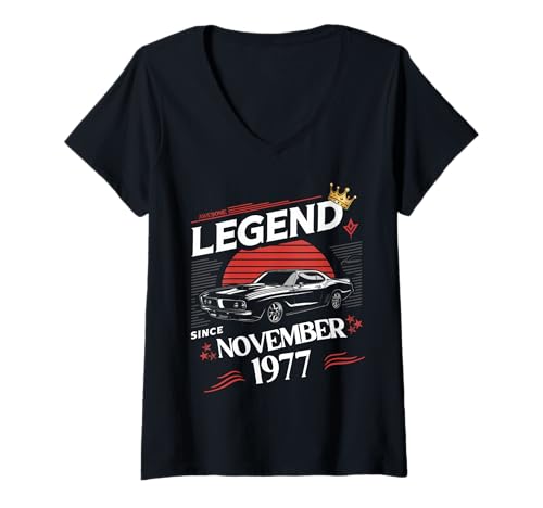 Damen Eine Legende wurde im November 1977 geboren. Awesome Man Boy Birthday T-Shirt mit V-Ausschnitt von November 1977 Birthday Legendary Since 1977 Men